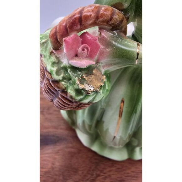 Vintage Lady Planter Green Dress Ceramic Figurine ~ Cottage Mothers Day - Picture 3 of 16